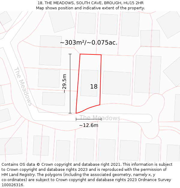 18, THE MEADOWS, SOUTH CAVE, BROUGH, HU15 2HR: Plot and title map