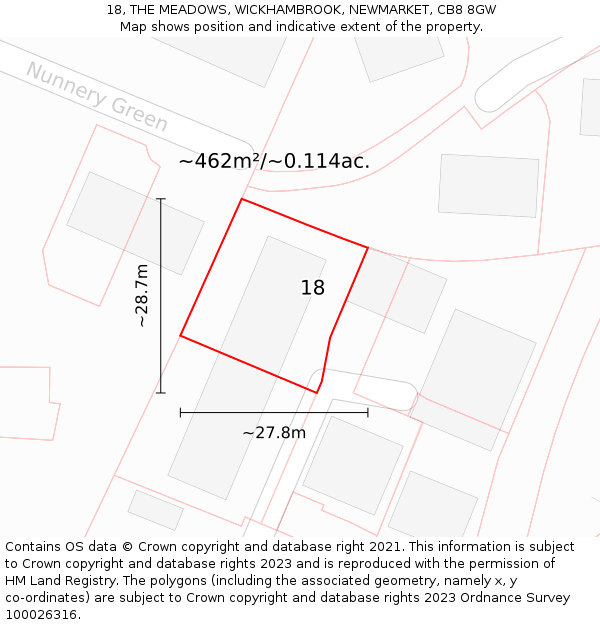 18, THE MEADOWS, WICKHAMBROOK, NEWMARKET, CB8 8GW: Plot and title map