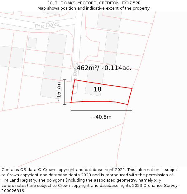 18, THE OAKS, YEOFORD, CREDITON, EX17 5PP: Plot and title map
