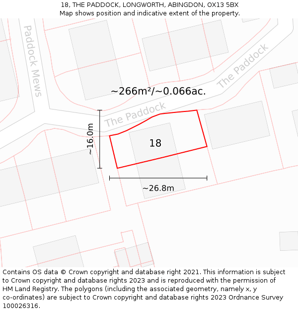 18, THE PADDOCK, LONGWORTH, ABINGDON, OX13 5BX: Plot and title map