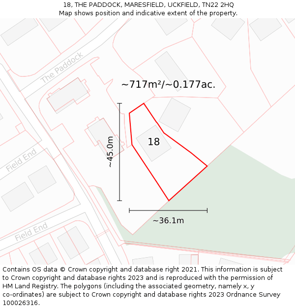 18, THE PADDOCK, MARESFIELD, UCKFIELD, TN22 2HQ: Plot and title map