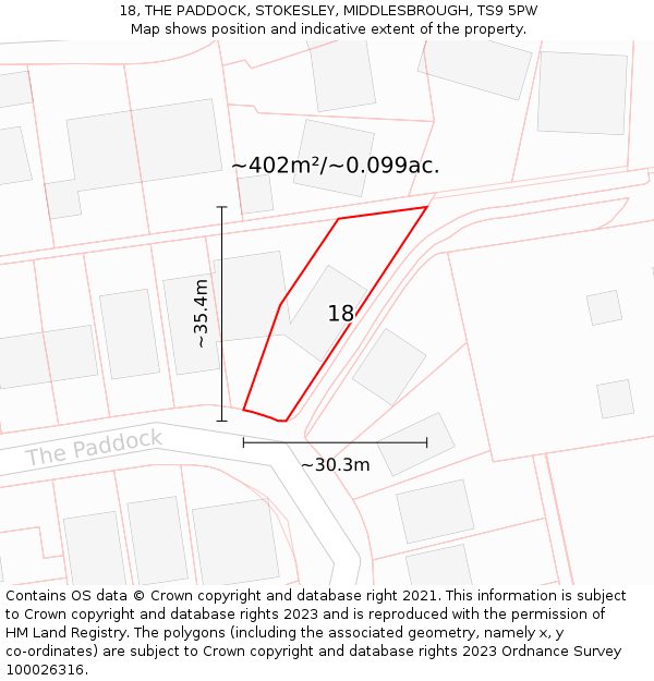 18, THE PADDOCK, STOKESLEY, MIDDLESBROUGH, TS9 5PW: Plot and title map