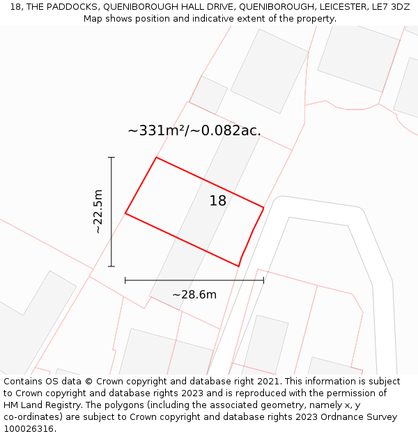 18, THE PADDOCKS, QUENIBOROUGH HALL DRIVE, QUENIBOROUGH, LEICESTER, LE7 3DZ: Plot and title map