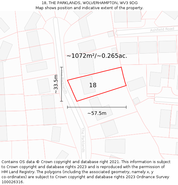 18, THE PARKLANDS, WOLVERHAMPTON, WV3 9DG: Plot and title map