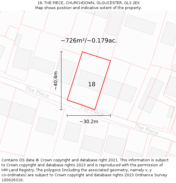 18, THE PIECE, CHURCHDOWN, GLOUCESTER, GL3 2EX: Plot and title map