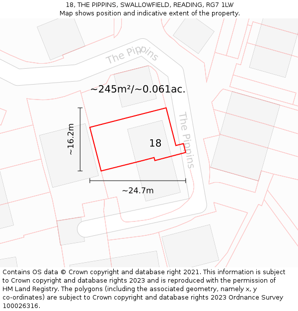 18, THE PIPPINS, SWALLOWFIELD, READING, RG7 1LW: Plot and title map