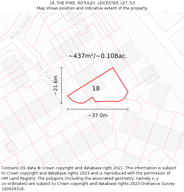18, THE PYKE, ROTHLEY, LEICESTER, LE7 7LY: Plot and title map