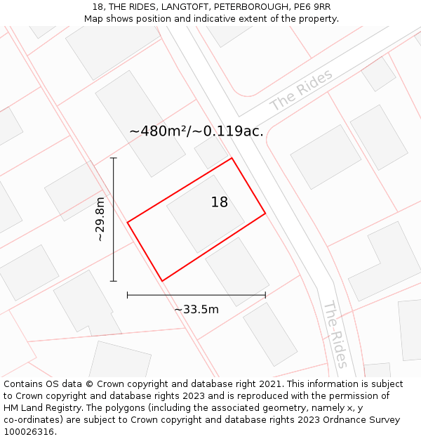 18, THE RIDES, LANGTOFT, PETERBOROUGH, PE6 9RR: Plot and title map