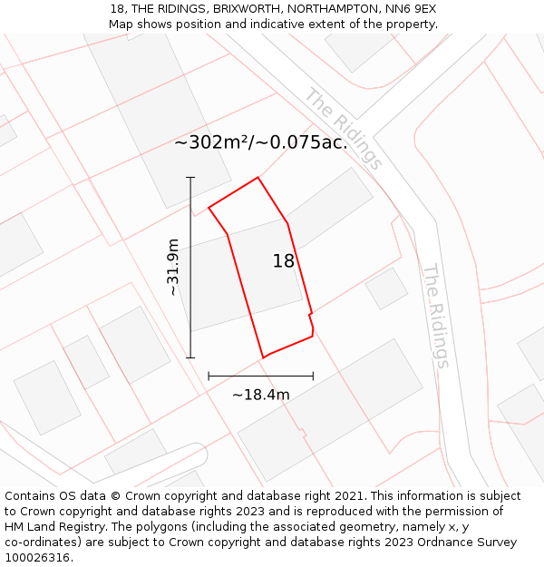 18, THE RIDINGS, BRIXWORTH, NORTHAMPTON, NN6 9EX: Plot and title map
