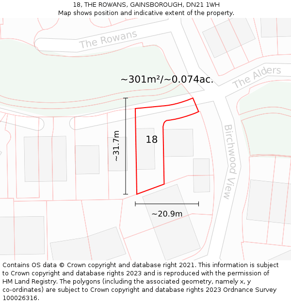 18, THE ROWANS, GAINSBOROUGH, DN21 1WH: Plot and title map