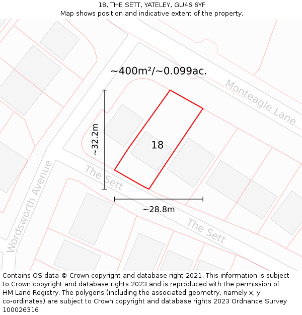 18, THE SETT, YATELEY, GU46 6YF: Plot and title map