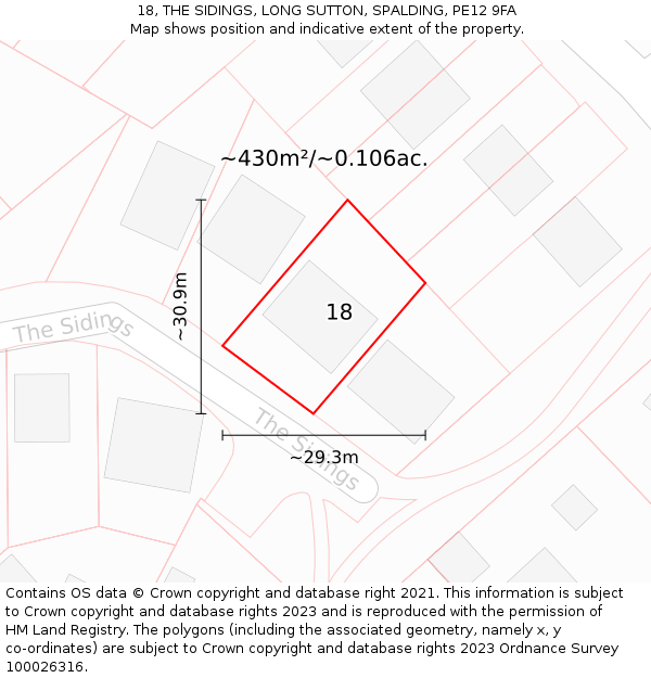 18, THE SIDINGS, LONG SUTTON, SPALDING, PE12 9FA: Plot and title map