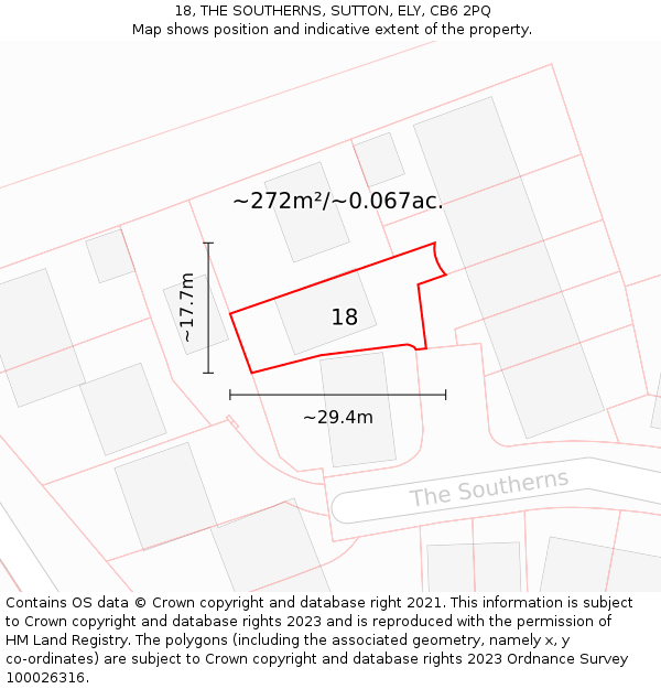 18, THE SOUTHERNS, SUTTON, ELY, CB6 2PQ: Plot and title map