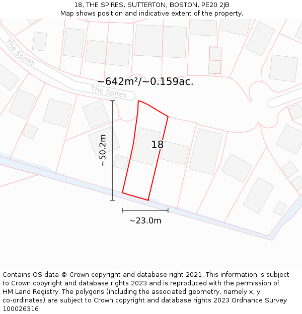 18, THE SPIRES, SUTTERTON, BOSTON, PE20 2JB: Plot and title map