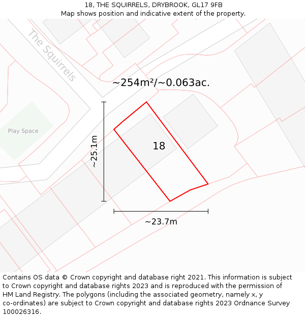 18, THE SQUIRRELS, DRYBROOK, GL17 9FB: Plot and title map