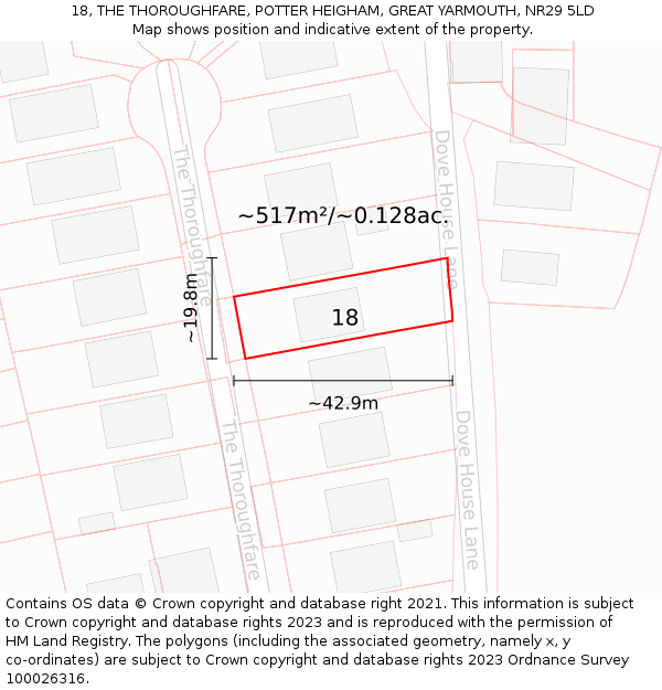 18, THE THOROUGHFARE, POTTER HEIGHAM, GREAT YARMOUTH, NR29 5LD: Plot and title map