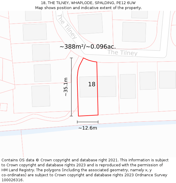 18, THE TILNEY, WHAPLODE, SPALDING, PE12 6UW: Plot and title map