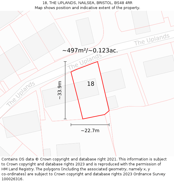 18, THE UPLANDS, NAILSEA, BRISTOL, BS48 4RR: Plot and title map
