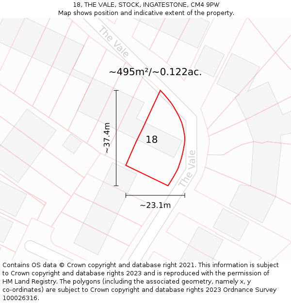 18, THE VALE, STOCK, INGATESTONE, CM4 9PW: Plot and title map