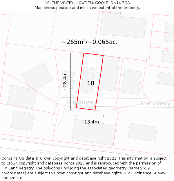18, THE VINERY, HOWDEN, GOOLE, DN14 7GA: Plot and title map