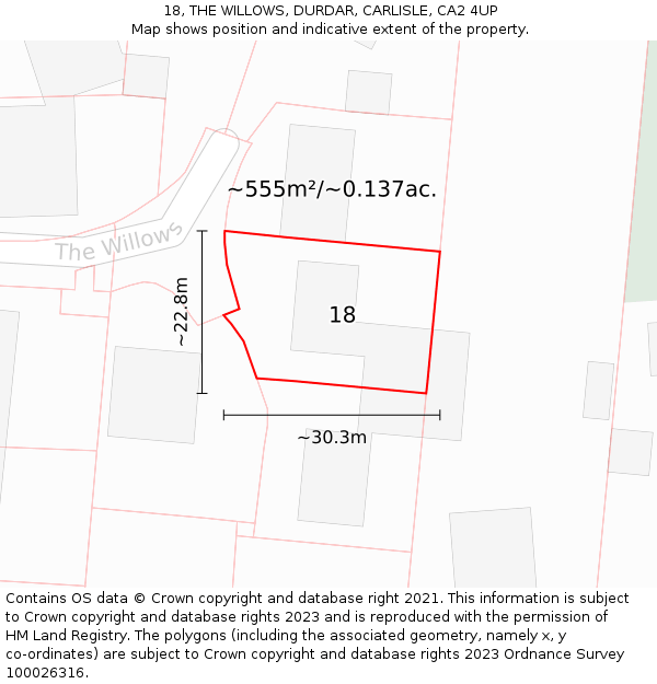18, THE WILLOWS, DURDAR, CARLISLE, CA2 4UP: Plot and title map