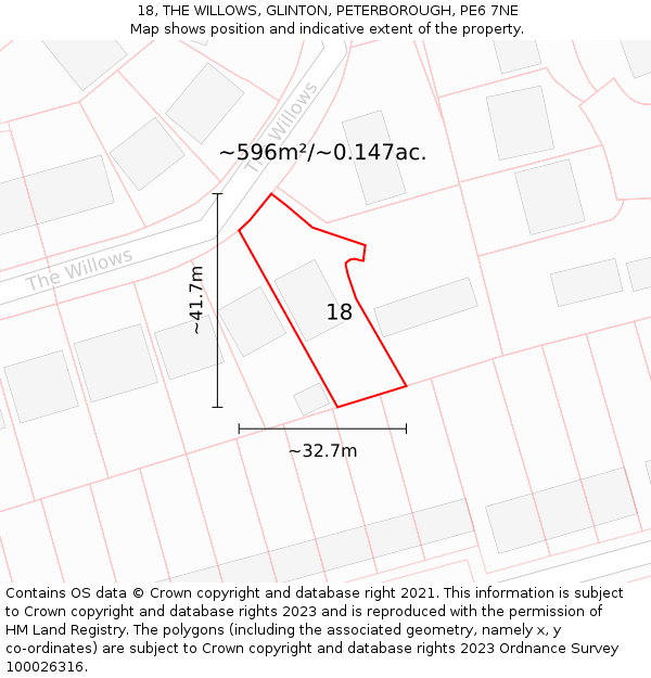 18, THE WILLOWS, GLINTON, PETERBOROUGH, PE6 7NE: Plot and title map