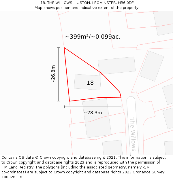 18, THE WILLOWS, LUSTON, LEOMINSTER, HR6 0DF: Plot and title map