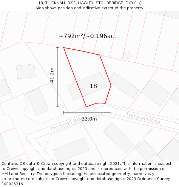 18, THICKNALL RISE, HAGLEY, STOURBRIDGE, DY9 0LQ: Plot and title map