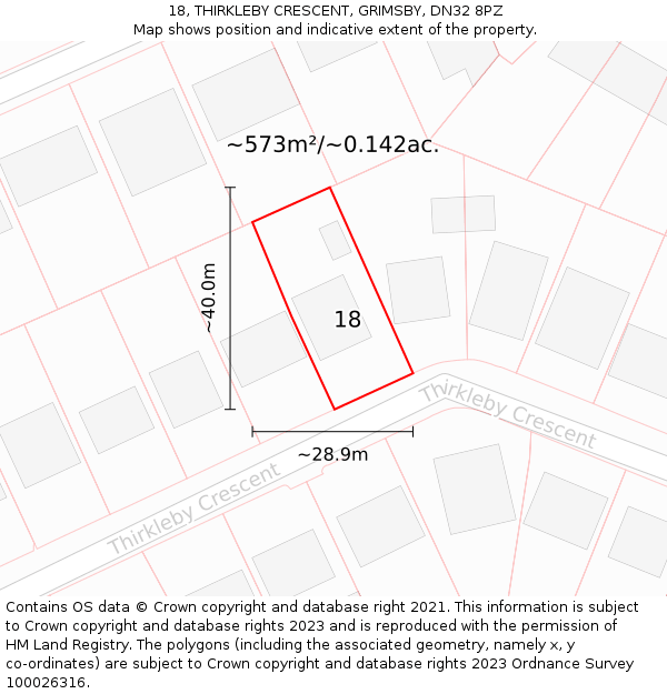 18, THIRKLEBY CRESCENT, GRIMSBY, DN32 8PZ: Plot and title map