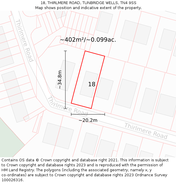 18, THIRLMERE ROAD, TUNBRIDGE WELLS, TN4 9SS: Plot and title map