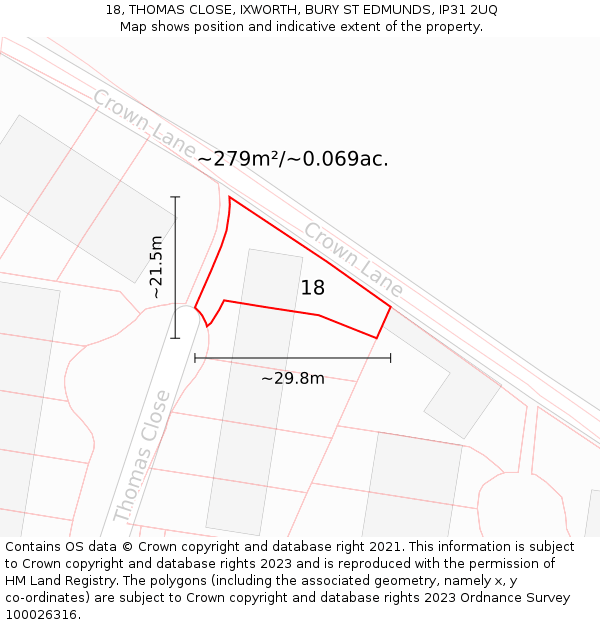 18, THOMAS CLOSE, IXWORTH, BURY ST EDMUNDS, IP31 2UQ: Plot and title map