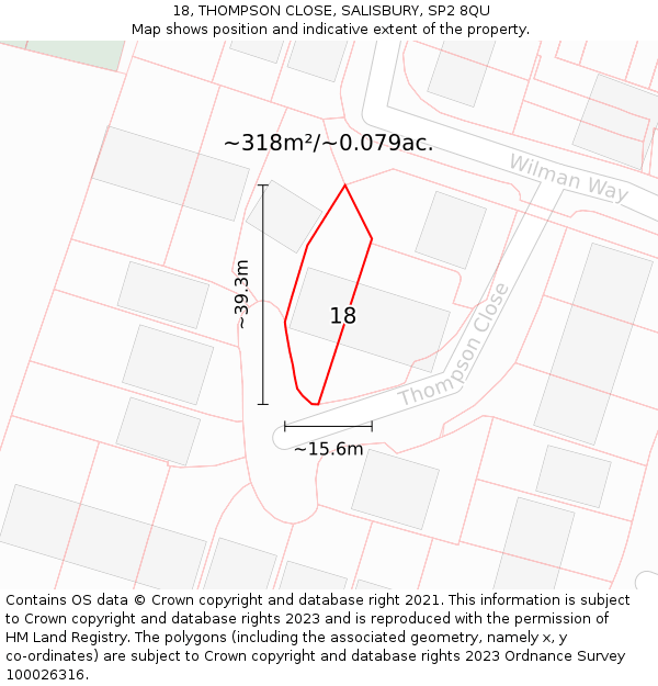 18, THOMPSON CLOSE, SALISBURY, SP2 8QU: Plot and title map