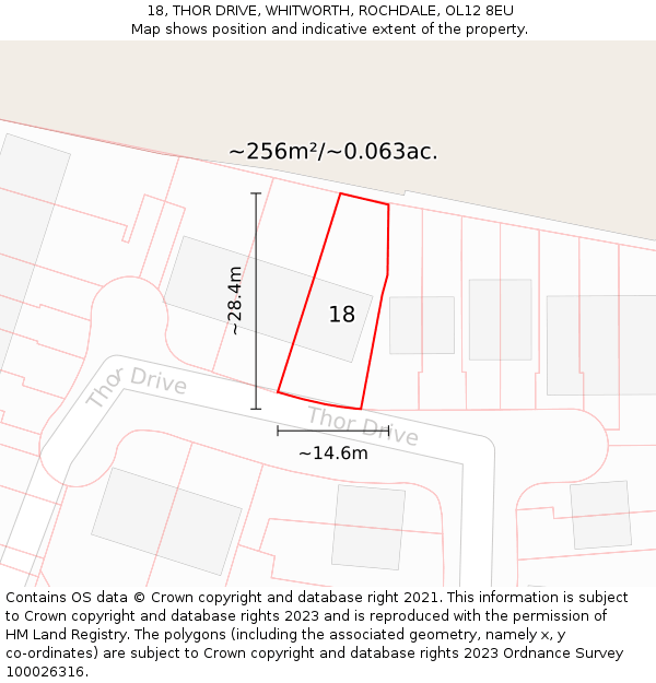18, THOR DRIVE, WHITWORTH, ROCHDALE, OL12 8EU: Plot and title map