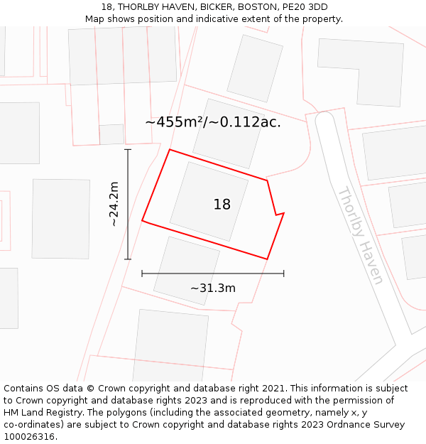 18, THORLBY HAVEN, BICKER, BOSTON, PE20 3DD: Plot and title map