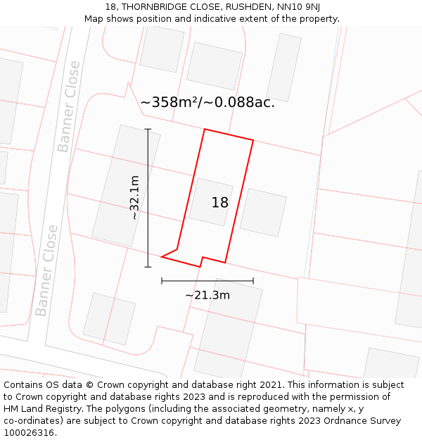18, THORNBRIDGE CLOSE, RUSHDEN, NN10 9NJ: Plot and title map