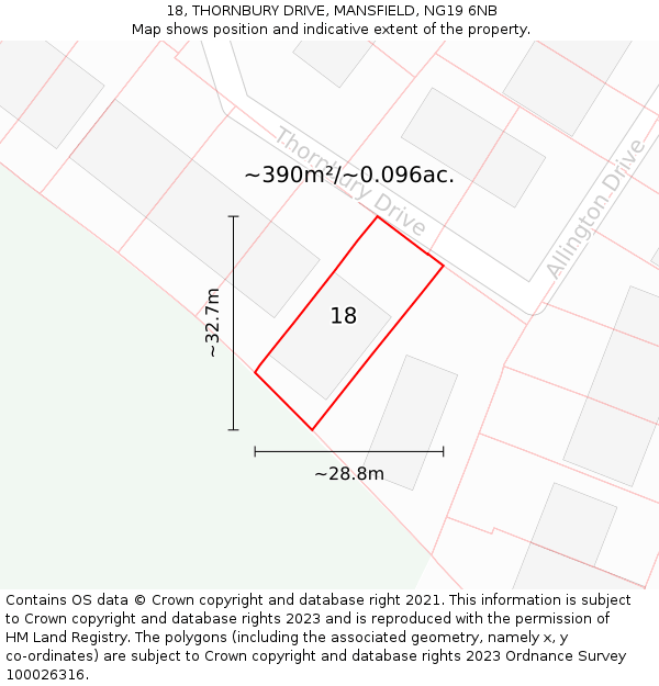18, THORNBURY DRIVE, MANSFIELD, NG19 6NB: Plot and title map