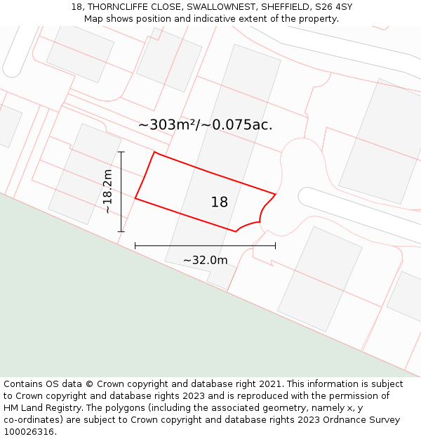 18, THORNCLIFFE CLOSE, SWALLOWNEST, SHEFFIELD, S26 4SY: Plot and title map