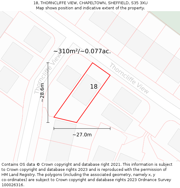 18, THORNCLIFFE VIEW, CHAPELTOWN, SHEFFIELD, S35 3XU: Plot and title map