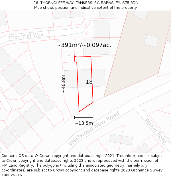 18, THORNCLIFFE WAY, TANKERSLEY, BARNSLEY, S75 3DN: Plot and title map