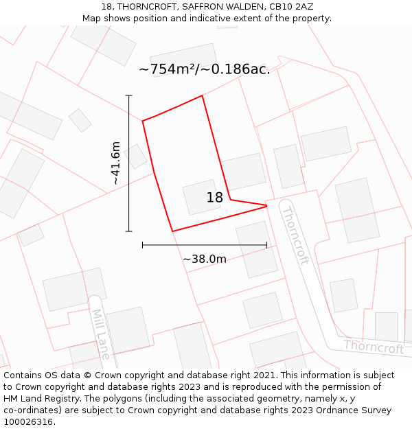 18, THORNCROFT, SAFFRON WALDEN, CB10 2AZ: Plot and title map