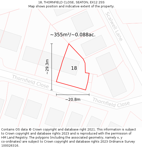 18, THORNFIELD CLOSE, SEATON, EX12 2SS: Plot and title map