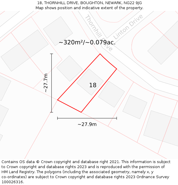 18, THORNHILL DRIVE, BOUGHTON, NEWARK, NG22 9JG: Plot and title map