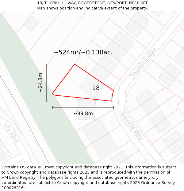 18, THORNHILL WAY, ROGERSTONE, NEWPORT, NP10 9FT: Plot and title map