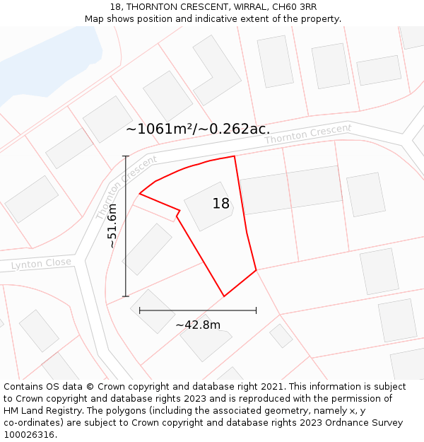 18, THORNTON CRESCENT, WIRRAL, CH60 3RR: Plot and title map