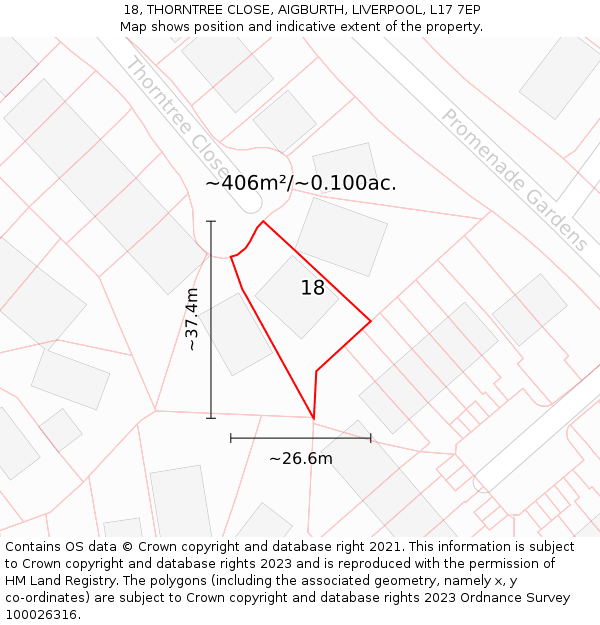 18, THORNTREE CLOSE, AIGBURTH, LIVERPOOL, L17 7EP: Plot and title map
