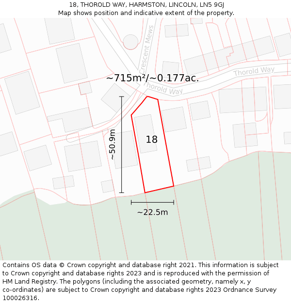 18, THOROLD WAY, HARMSTON, LINCOLN, LN5 9GJ: Plot and title map