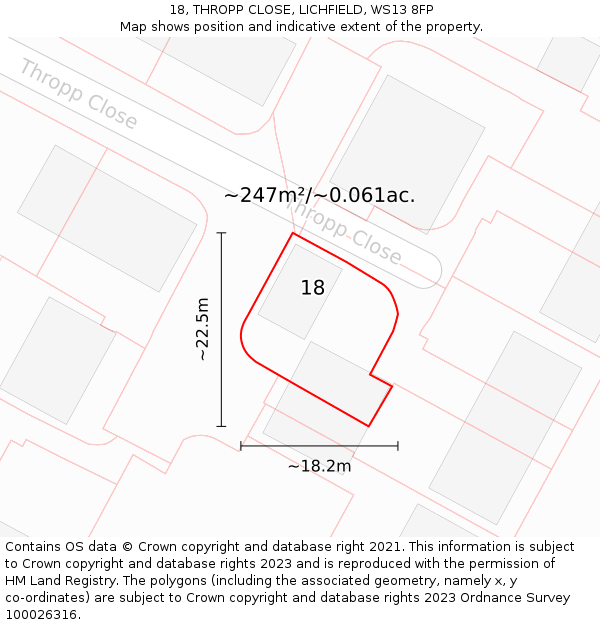 18, THROPP CLOSE, LICHFIELD, WS13 8FP: Plot and title map