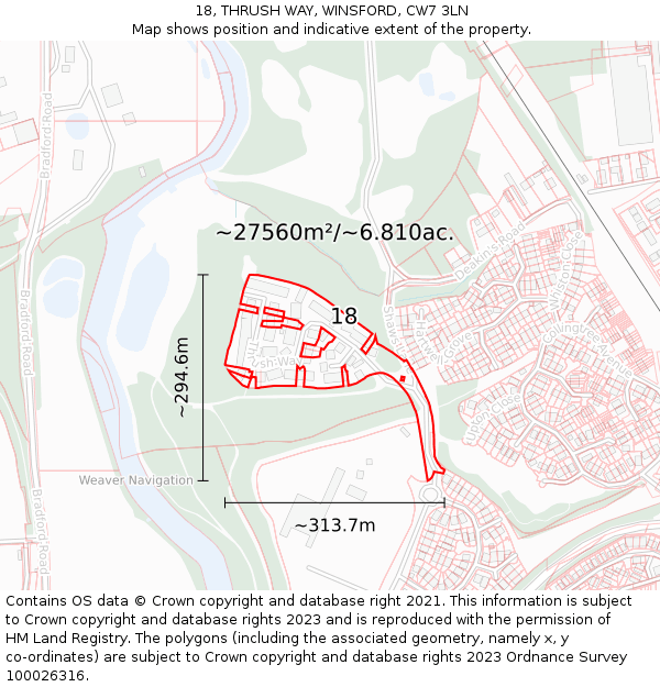 18, THRUSH WAY, WINSFORD, CW7 3LN: Plot and title map
