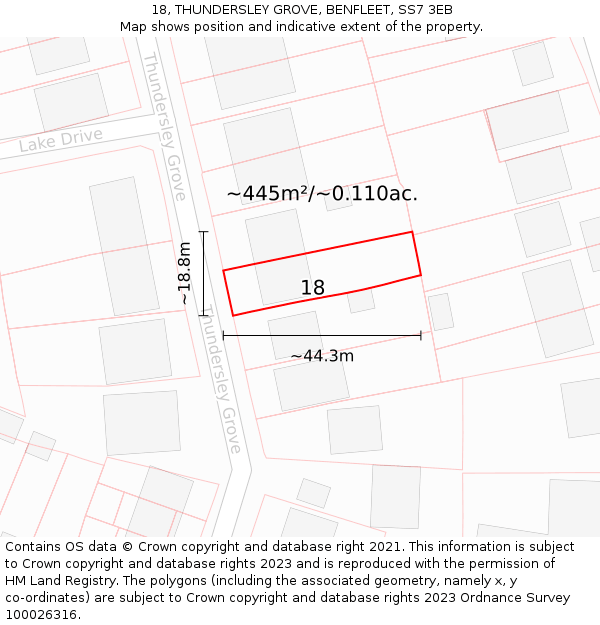18, THUNDERSLEY GROVE, BENFLEET, SS7 3EB: Plot and title map
