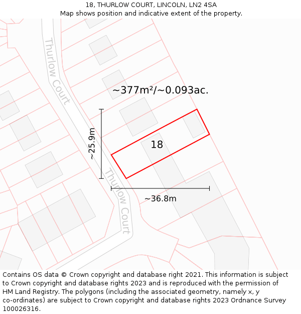 18, THURLOW COURT, LINCOLN, LN2 4SA: Plot and title map
